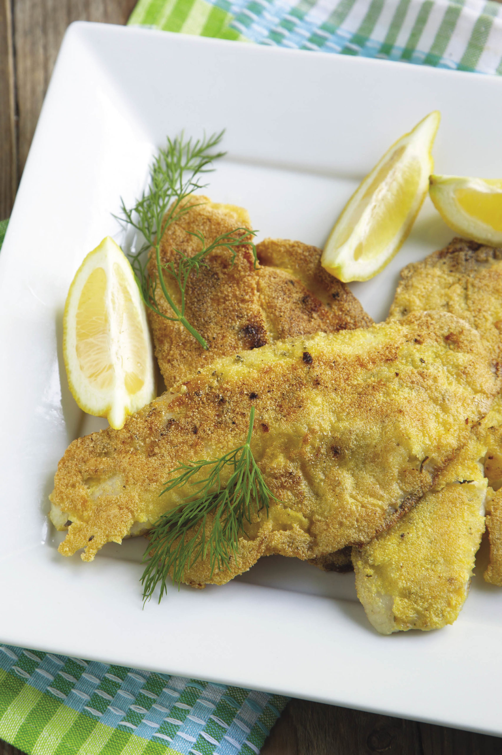 Cornmeal-Crusted Pollock with Rosemary Chips