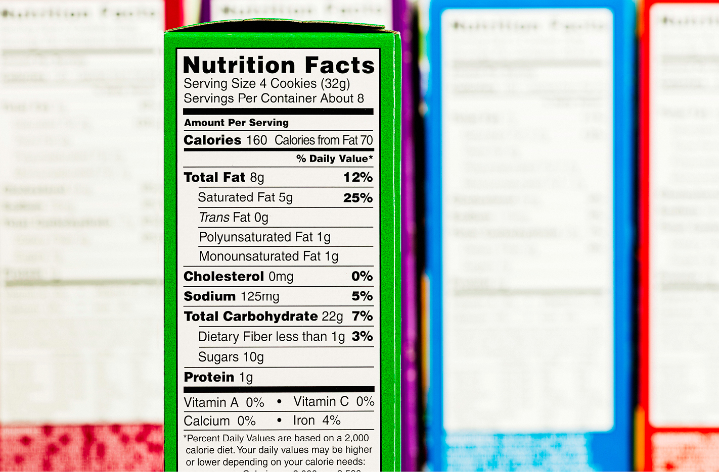 Food label on boxes of food