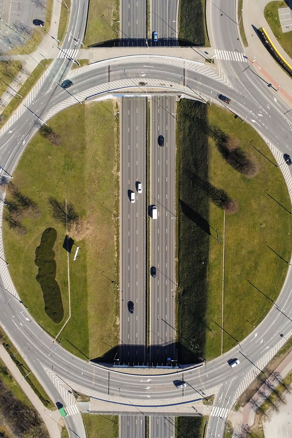 Sky view of cars driving on road