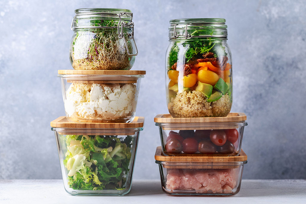 Food stored in glass containers