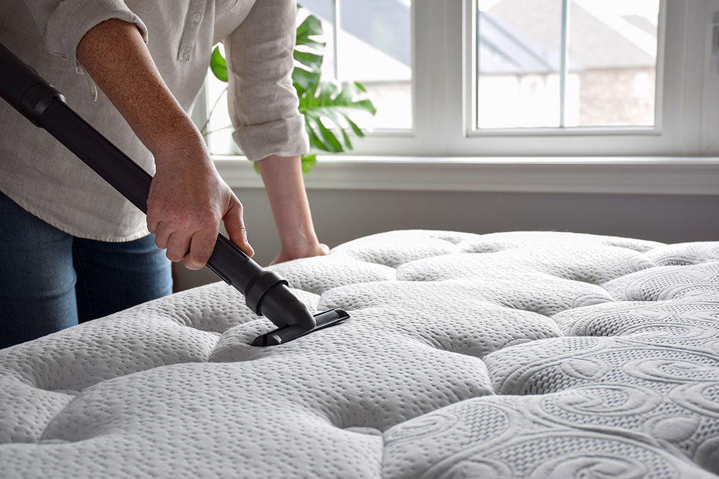 Person vacuuming mattress