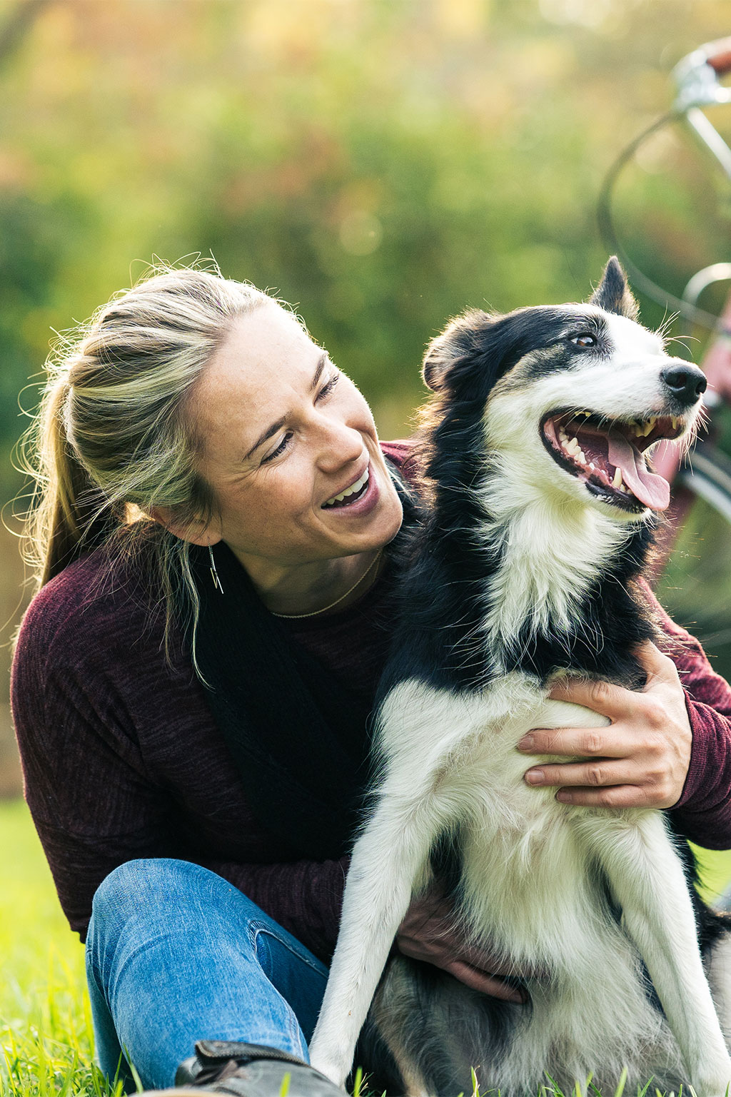 Woman and dog outside