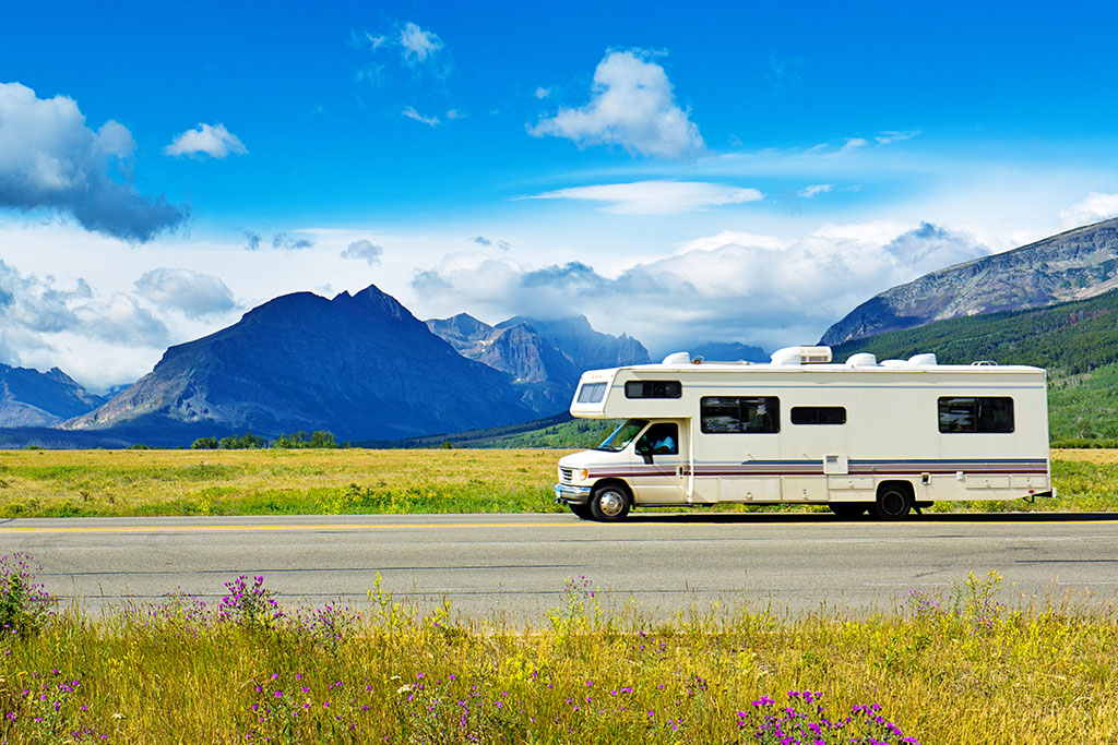RV camper on road driving