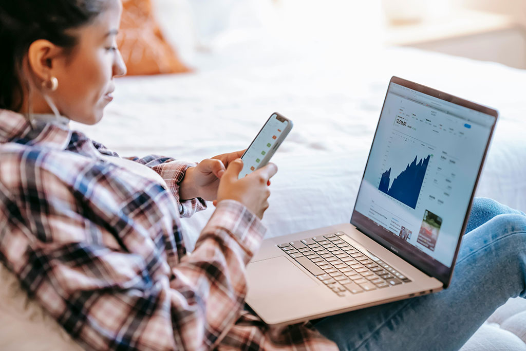 Woman looking at investments made