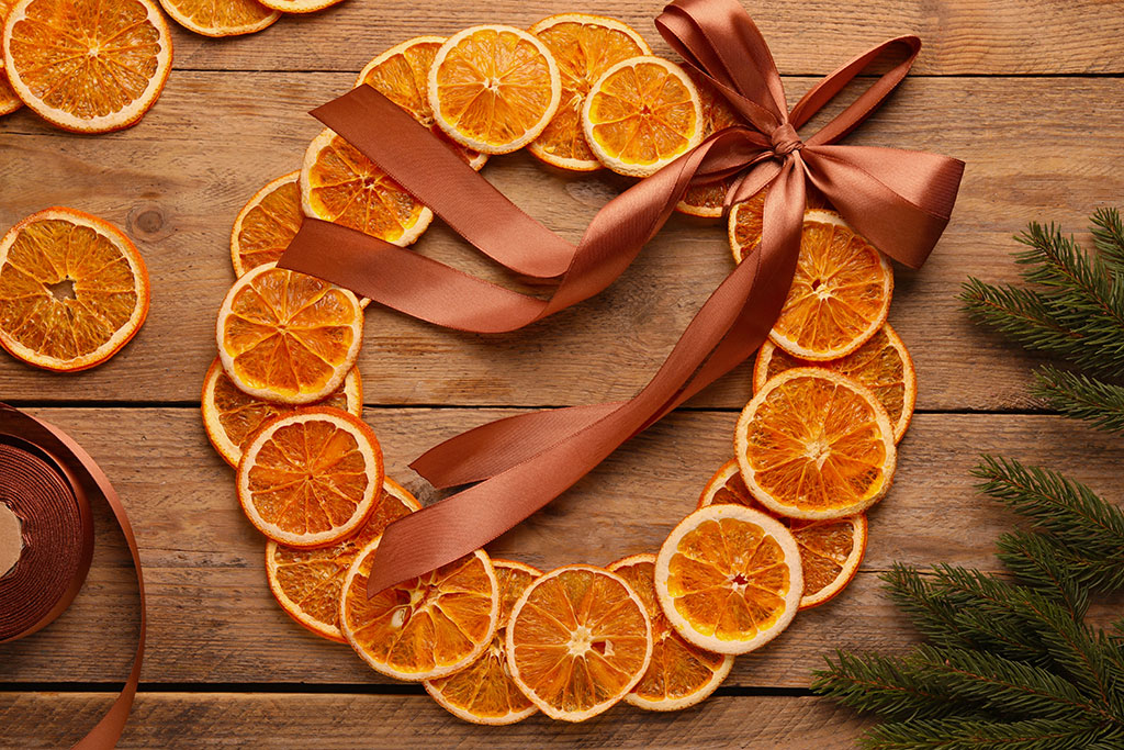 Wreath made of dried oranges